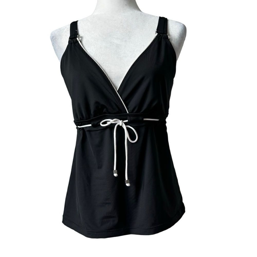 Jag Black Tankini White Trim Adjustable Straps Swim SZ 38D / 38DD